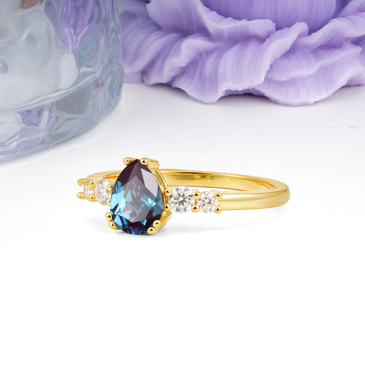 Classic, Minimalist 6-Prong Pear Cut Alexandrite Engagement Ring - Additional view