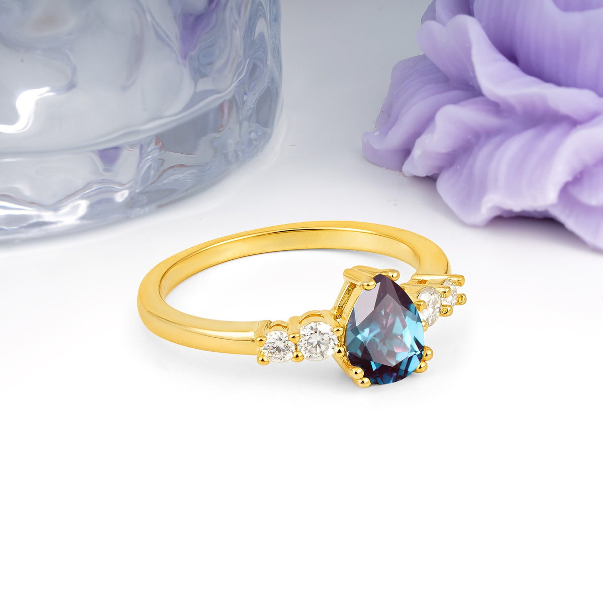 Classic, Minimalist 6-Prong Pear Cut Alexandrite Engagement Ring - Additional view