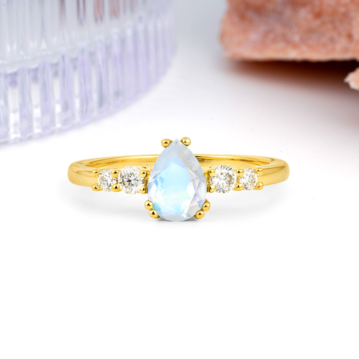 Classic, Minimalist 6-Prong Pear Cut Moonstone Engagement Ring - Additional view