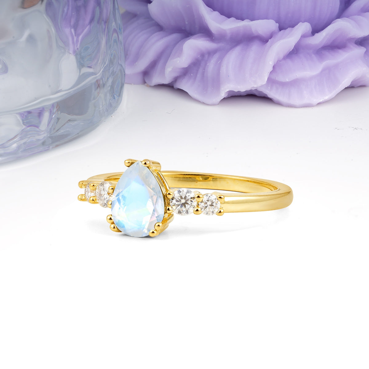 Classic, Minimalist 6-Prong Pear Cut Moonstone Engagement Ring - Additional view