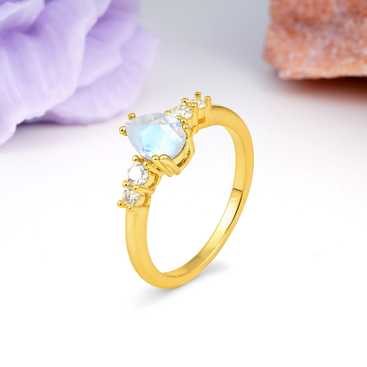 Classic, Minimalist 6-Prong Pear Cut Moonstone Engagement Ring - Additional view
