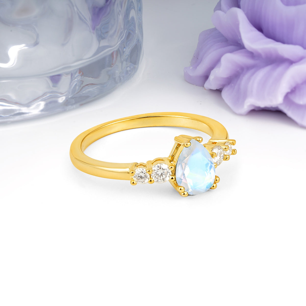 Classic, Minimalist 6-Prong Pear Cut Moonstone Engagement Ring - Additional view