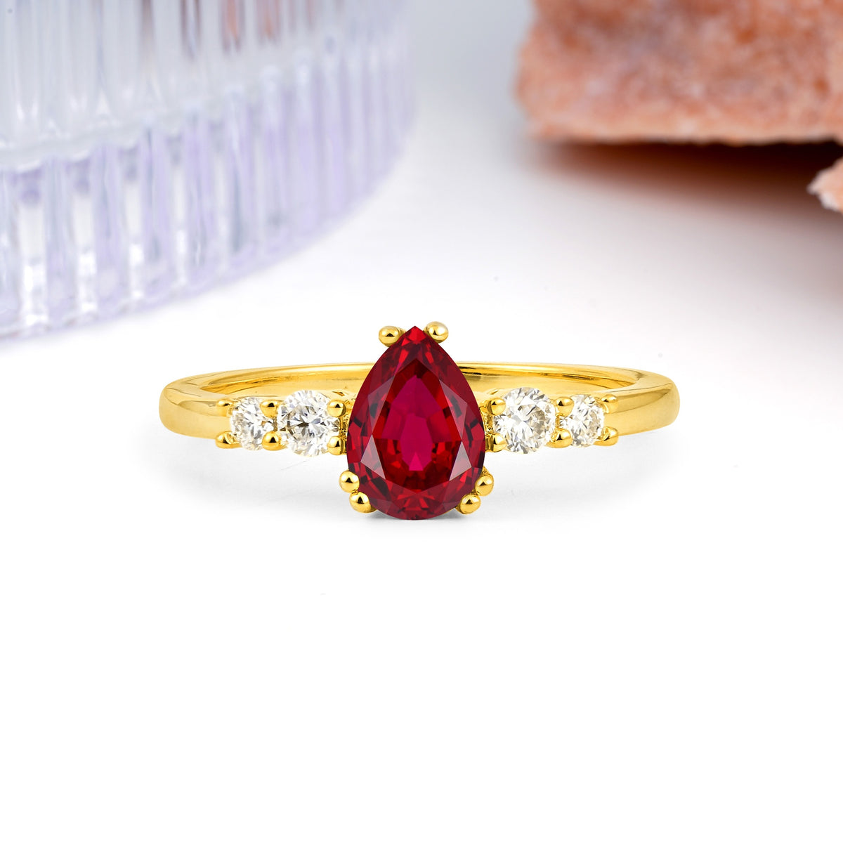 Classic, Minimalist 6-Prong Pear Cut Ruby Engagement Ring - Additional view