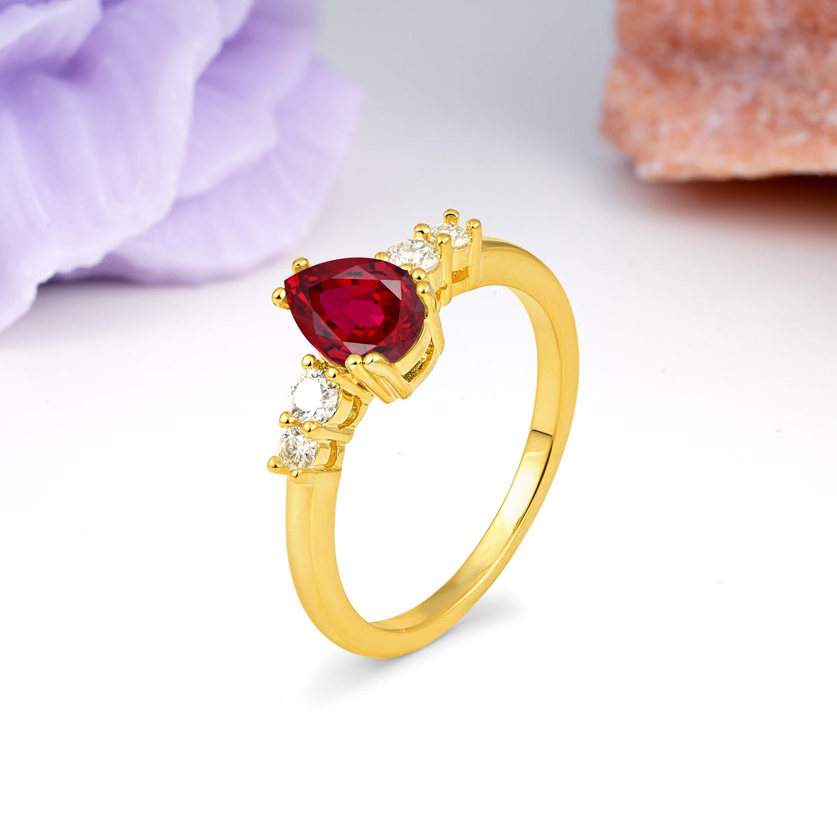 Classic, Minimalist 6-Prong Pear Cut Ruby Engagement Ring - Additional view
