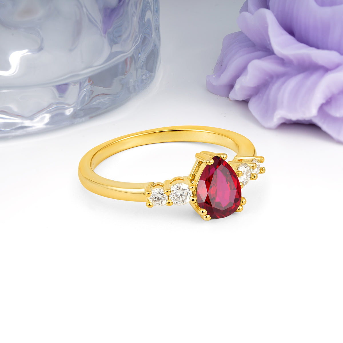 Classic, Minimalist 6-Prong Pear Cut Ruby Engagement Ring - Additional view