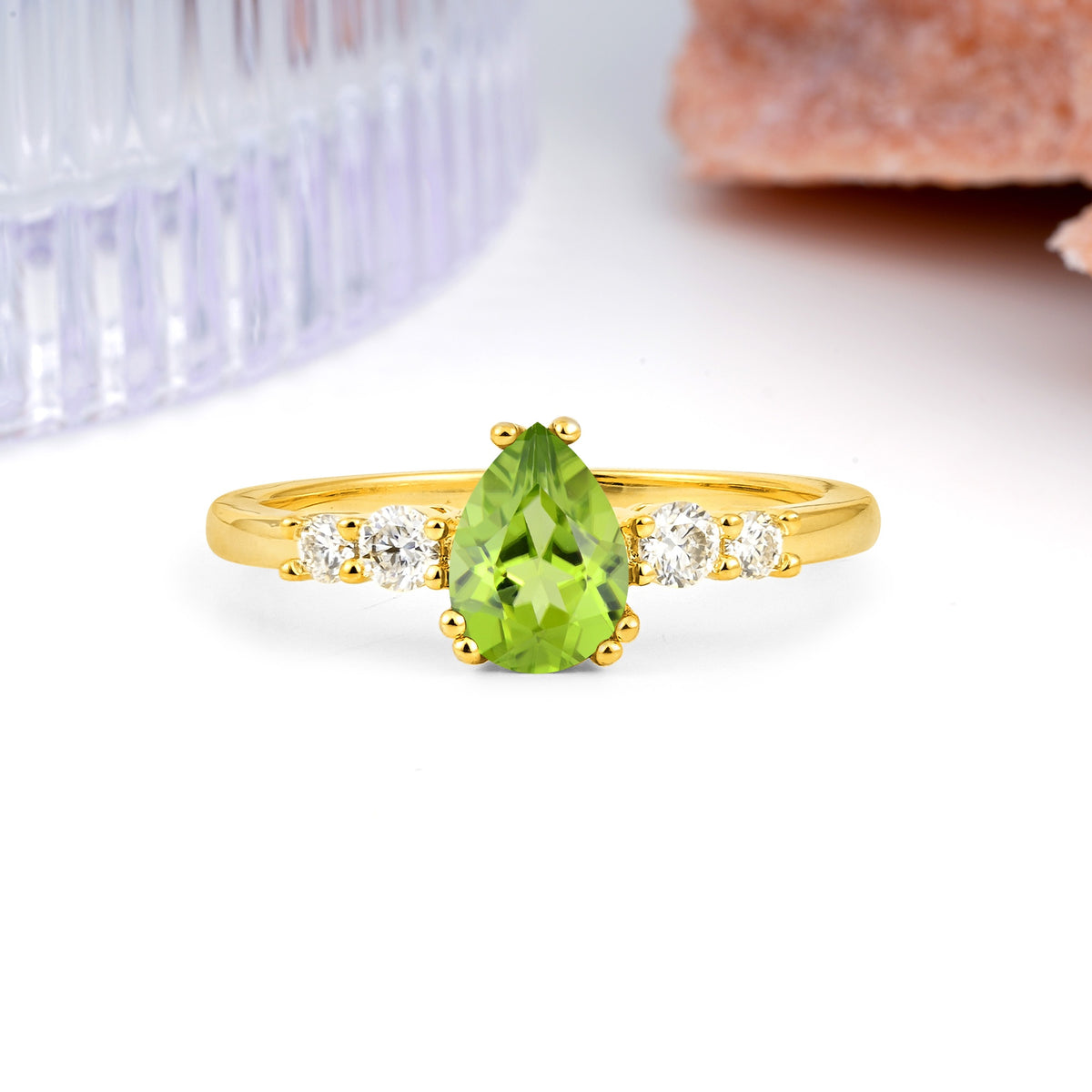 Classic, Minimalist 6-Prong Pear Cut Peridot Engagement Ring - Additional view