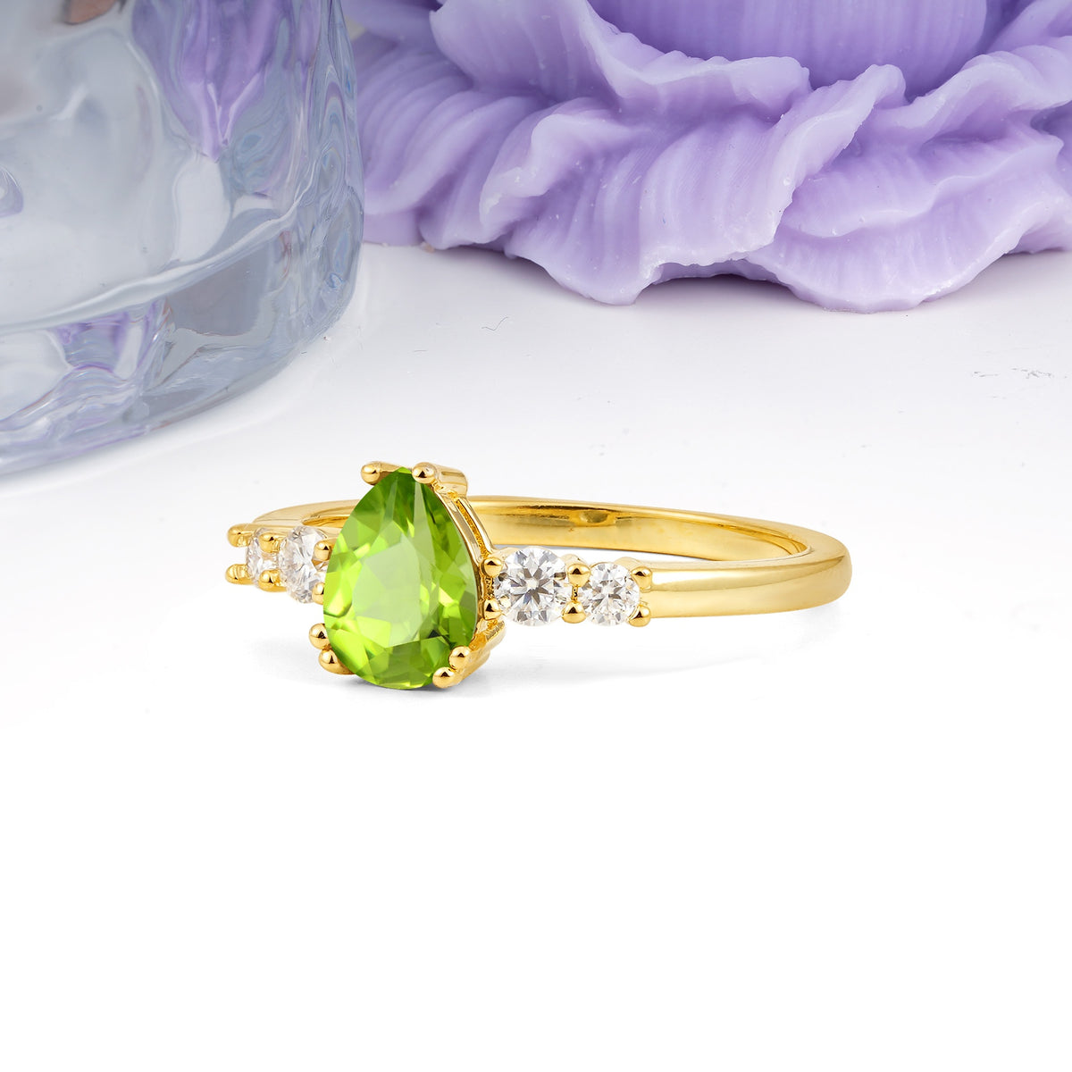 Classic, Minimalist 6-Prong Pear Cut Peridot Engagement Ring - Additional view