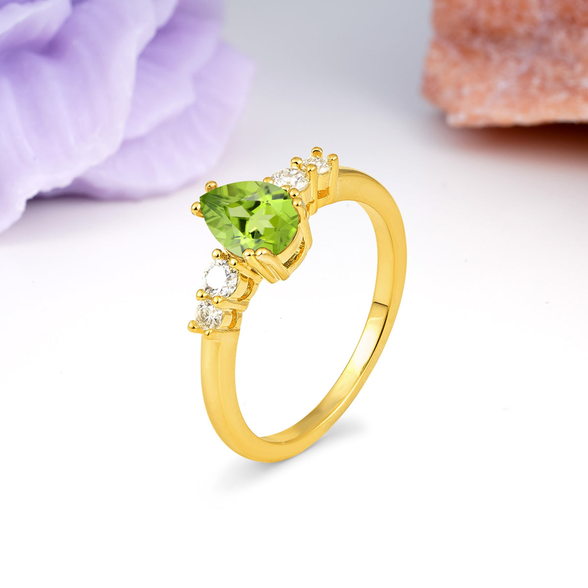 Classic, Minimalist 6-Prong Pear Cut Peridot Engagement Ring - Additional view