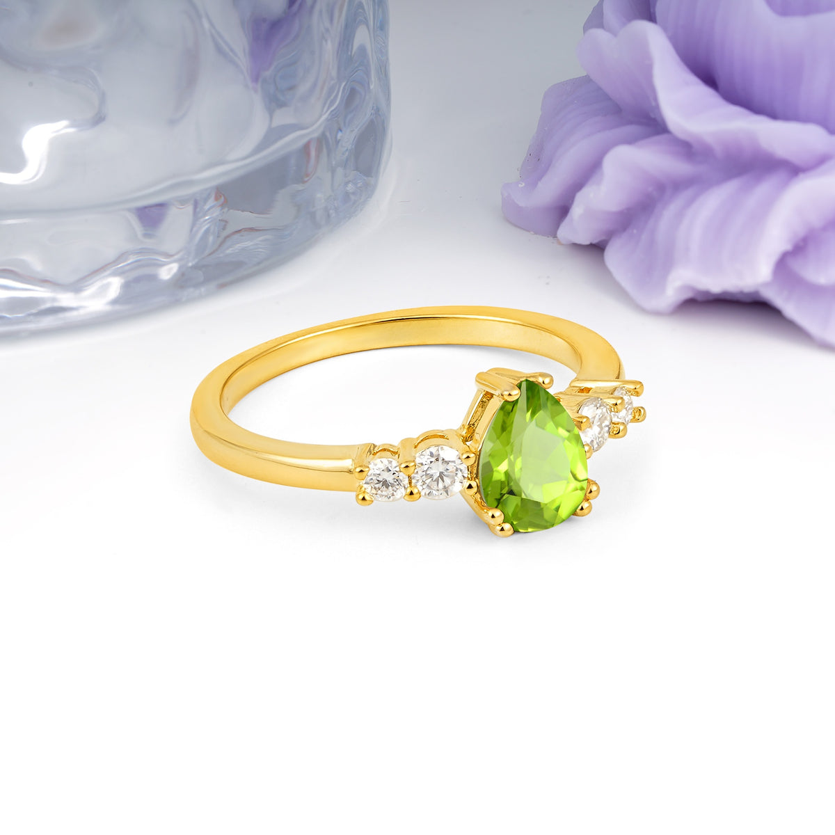 Classic, Minimalist 6-Prong Pear Cut Peridot Engagement Ring - Additional view