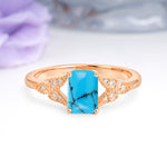 Classic Luxury 4 Prong Emerald Cut Turquoise Wedding Ring - Additional view