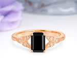 Classic Luxury 4 Prong Emerald Cut Black Onyx Wedding Ring - Additional view