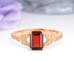 Classic Luxury 4 Prong Emerald Cut Garnet Wedding Ring - Additional view