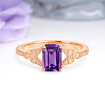 Classic Luxury 4 Prong Emerald Cut Amethyst Wedding Ring - Additional view