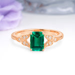 Classic Luxury 4 Prong Emerald Cut Emerald Wedding Ring - Additional view