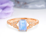 Classic Luxury 4 Prong Emerald Cut Moonstone Wedding Ring - Additional view