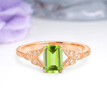Classic Luxury 4 Prong Emerald Cut Peridot Wedding Ring - Additional view