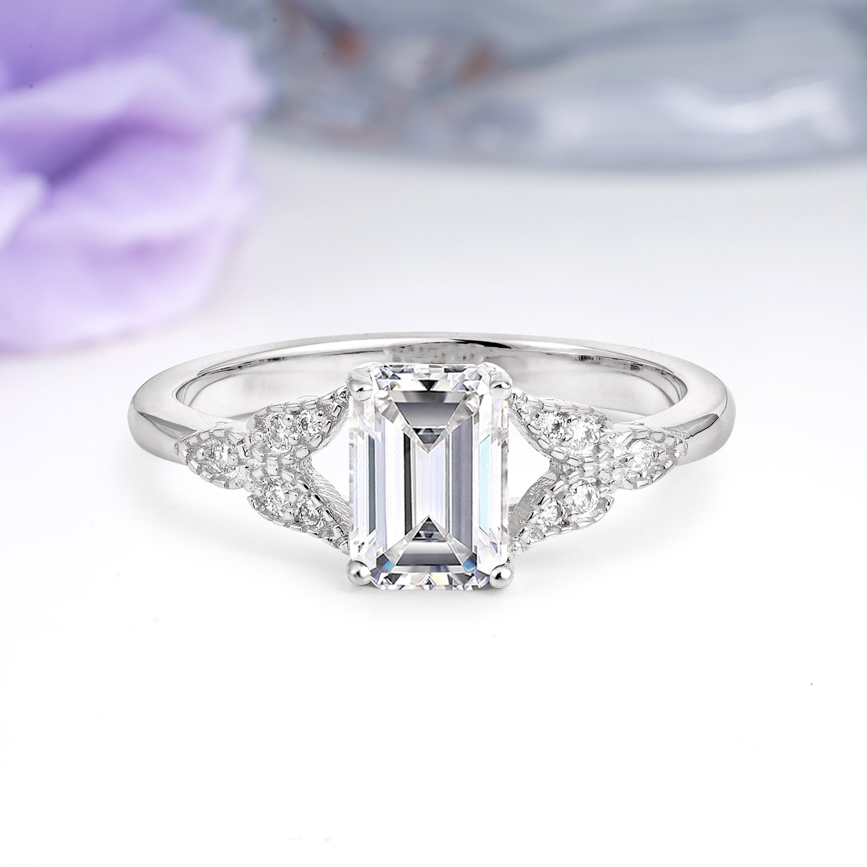 Classic Luxury 4 Prong Emerald Cut Lab Diamond Wedding Ring - Additional view