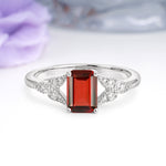 Classic Luxury 4 Prong Emerald Cut Garnet Wedding Ring - Additional view
