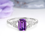 Classic Luxury 4 Prong Emerald Cut Amethyst Wedding Ring - Additional view