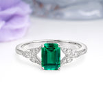 Classic Luxury 4 Prong Emerald Cut Emerald Wedding Ring - Additional view
