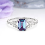 Classic Luxury 4 Prong Emerald Cut Alexandrite Wedding Ring - Additional view