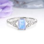 Classic Luxury 4 Prong Emerald Cut Moonstone Wedding Ring - Additional view