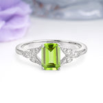 Classic Luxury 4 Prong Emerald Cut Peridot Wedding Ring - Additional view