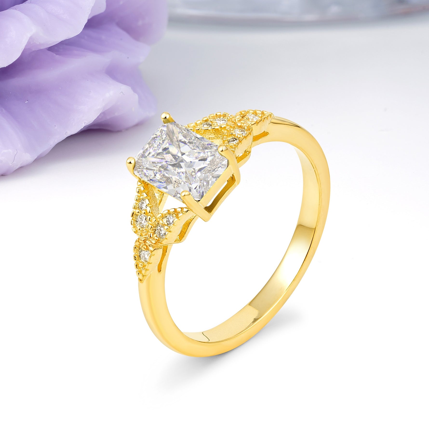 Classic Luxury 4 Prong Emerald Cut Moissanite Wedding Ring - Additional view