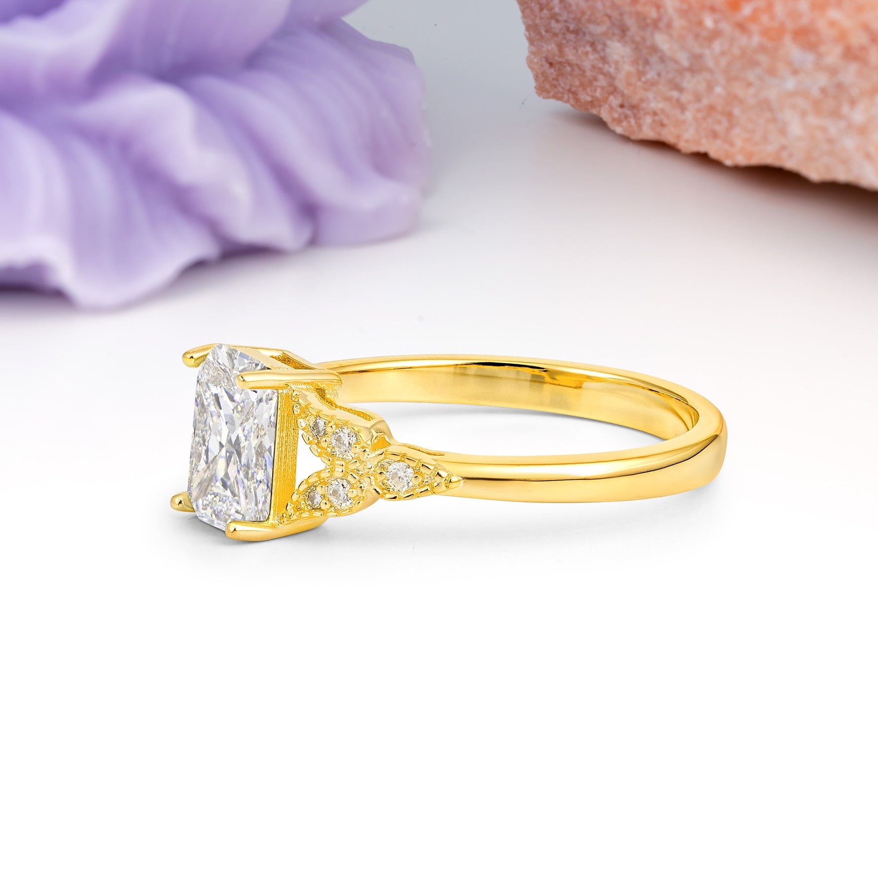 Classic Luxury 4 Prong Emerald Cut Moissanite Wedding Ring - Additional view