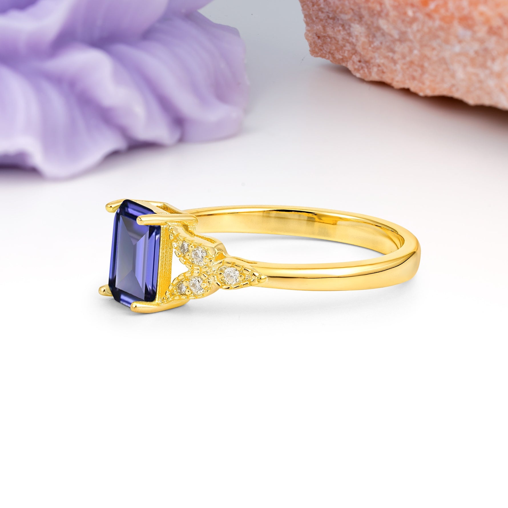 Classic Luxury 4 Prong Emerald Cut Tanzanite Wedding Ring - Additional view