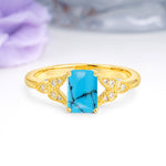 Classic Luxury 4 Prong Emerald Cut Turquoise Wedding Ring - Additional view