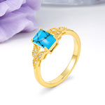 Classic Luxury 4 Prong Emerald Cut Turquoise Wedding Ring - Additional view