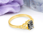 Classic Luxury 4 Prong Emerald Cut Black Rutilated Quartz Wedding Ring - Additional view