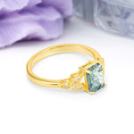Classic Luxury 4 Prong Emerald Cut Moss Agate Wedding Ring - Additional view