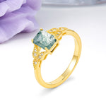 Classic Luxury 4 Prong Emerald Cut Moss Agate Wedding Ring - Additional view
