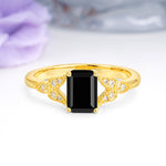 Classic Luxury 4 Prong Emerald Cut Black Onyx Wedding Ring - Additional view