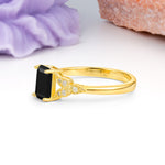 Classic Luxury 4 Prong Emerald Cut Black Onyx Wedding Ring - Additional view
