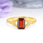 Classic Luxury 4 Prong Emerald Cut Garnet Wedding Ring - Additional view