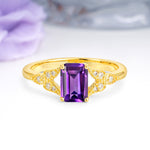 Classic Luxury 4 Prong Emerald Cut Amethyst Wedding Ring - Additional view