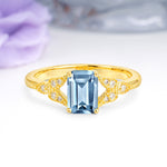 Classic Luxury 4 Prong Emerald Cut Aquamarine Wedding Ring - Additional view