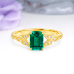 Classic Luxury 4 Prong Emerald Cut Emerald Wedding Ring - Additional view
