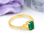 Classic Luxury 4 Prong Emerald Cut Emerald Wedding Ring - Additional view
