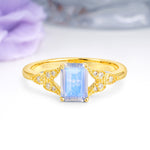 Classic Luxury 4 Prong Emerald Cut Moonstone Wedding Ring - Additional view