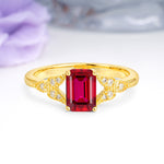 Classic Luxury 4 Prong Emerald Cut Ruby Wedding Ring - Additional view