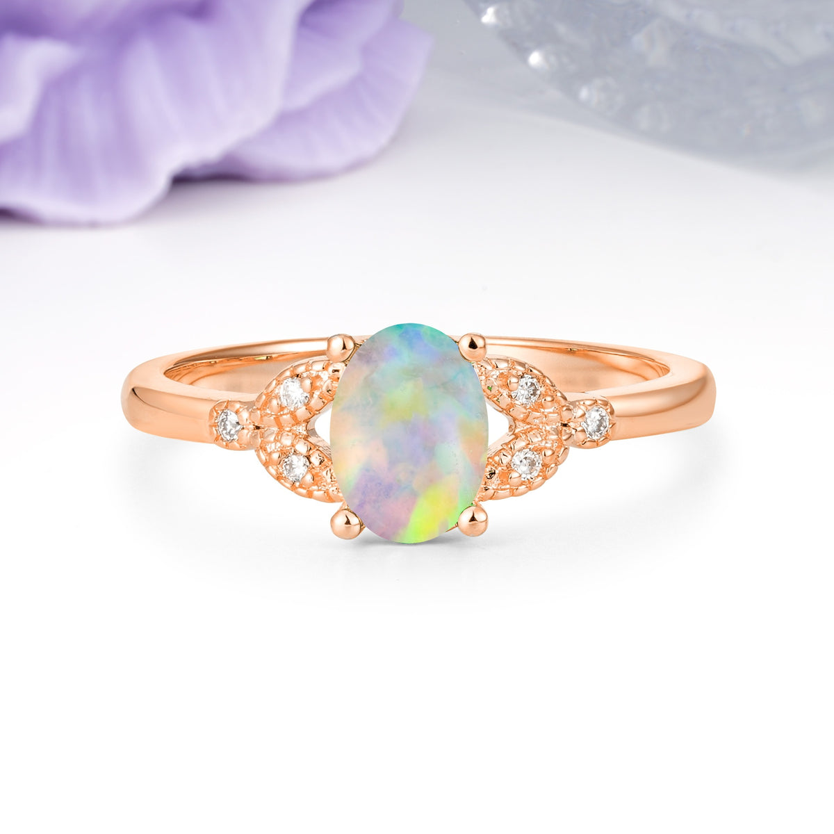 Luxurious 4-Prong Oval Cut Fire Opal Engagement Ring - Additional view