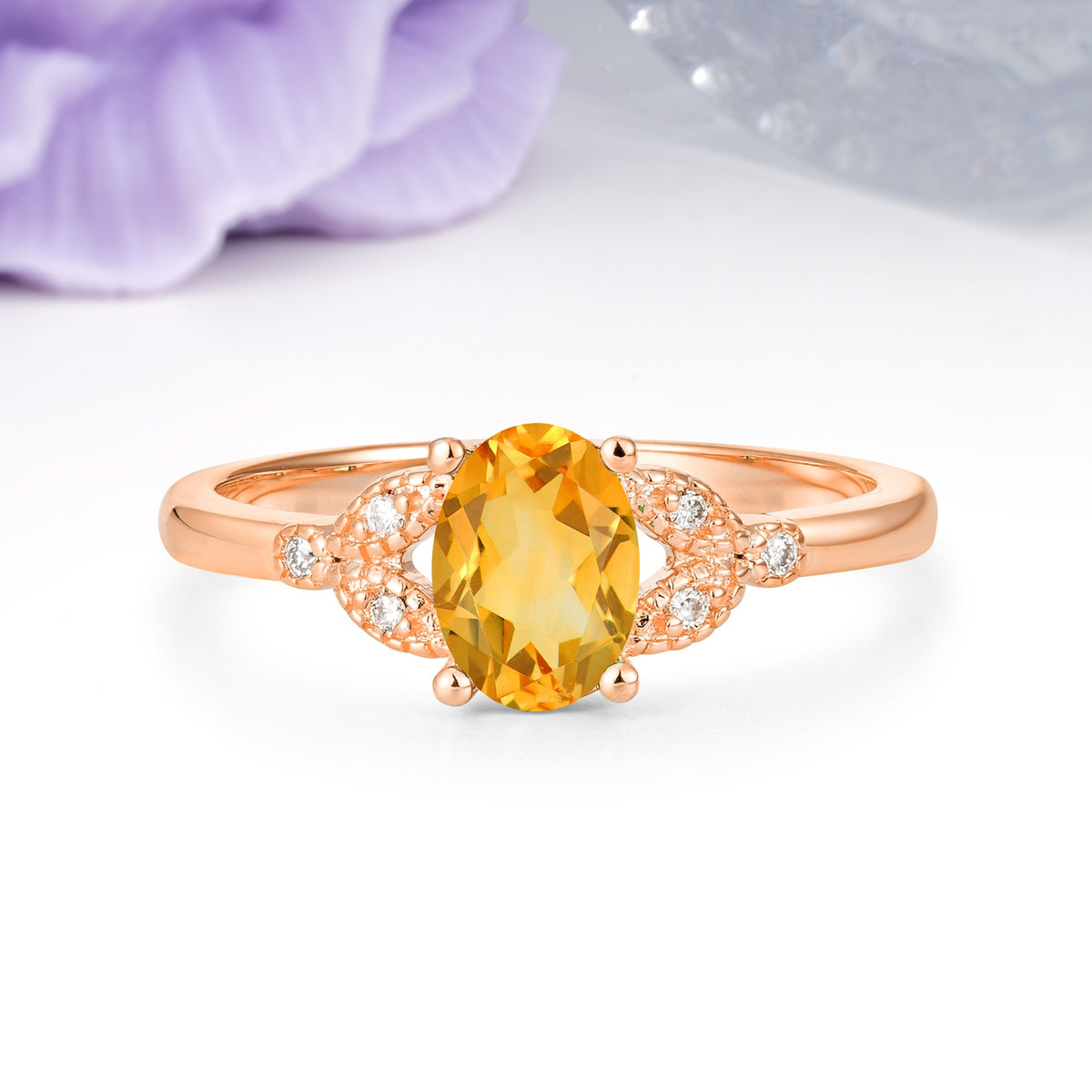 Luxurious 4-Prong Oval Cut Citrine Engagement Ring - Additional view