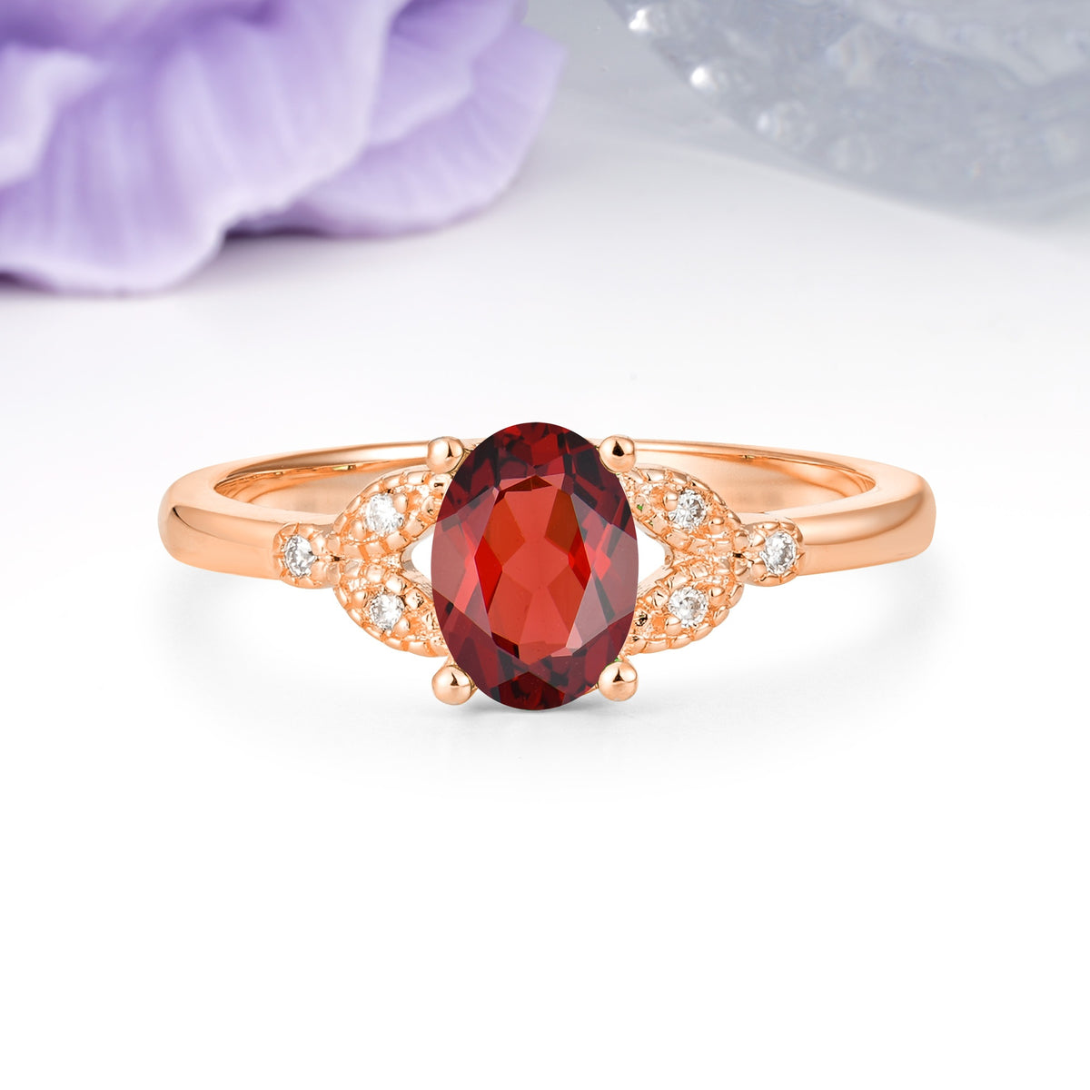 Luxurious 4-Prong Oval Cut Garnet Engagement Ring - Additional view