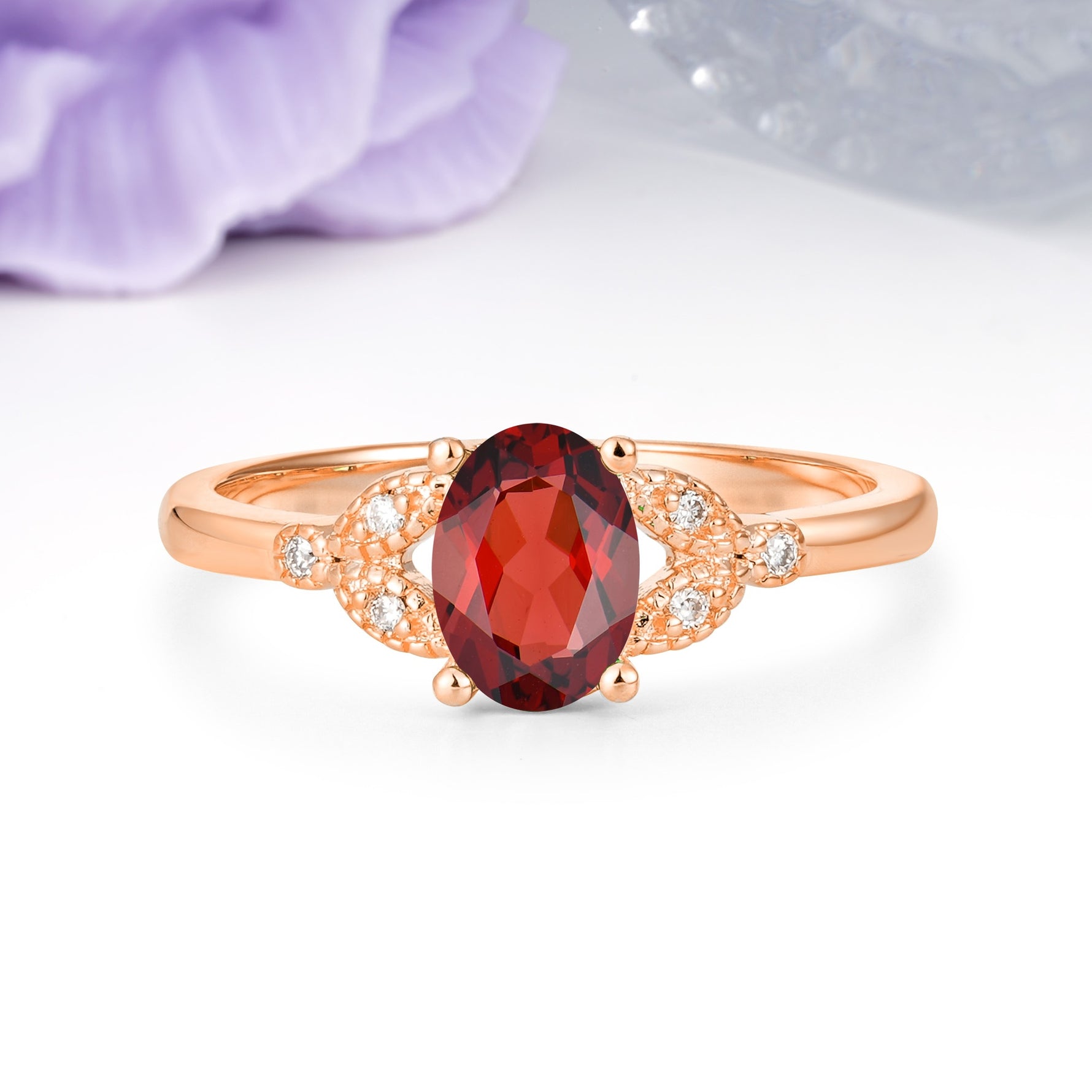 Luxurious 4-Prong Oval Cut Garnet Engagement Ring - Additional view