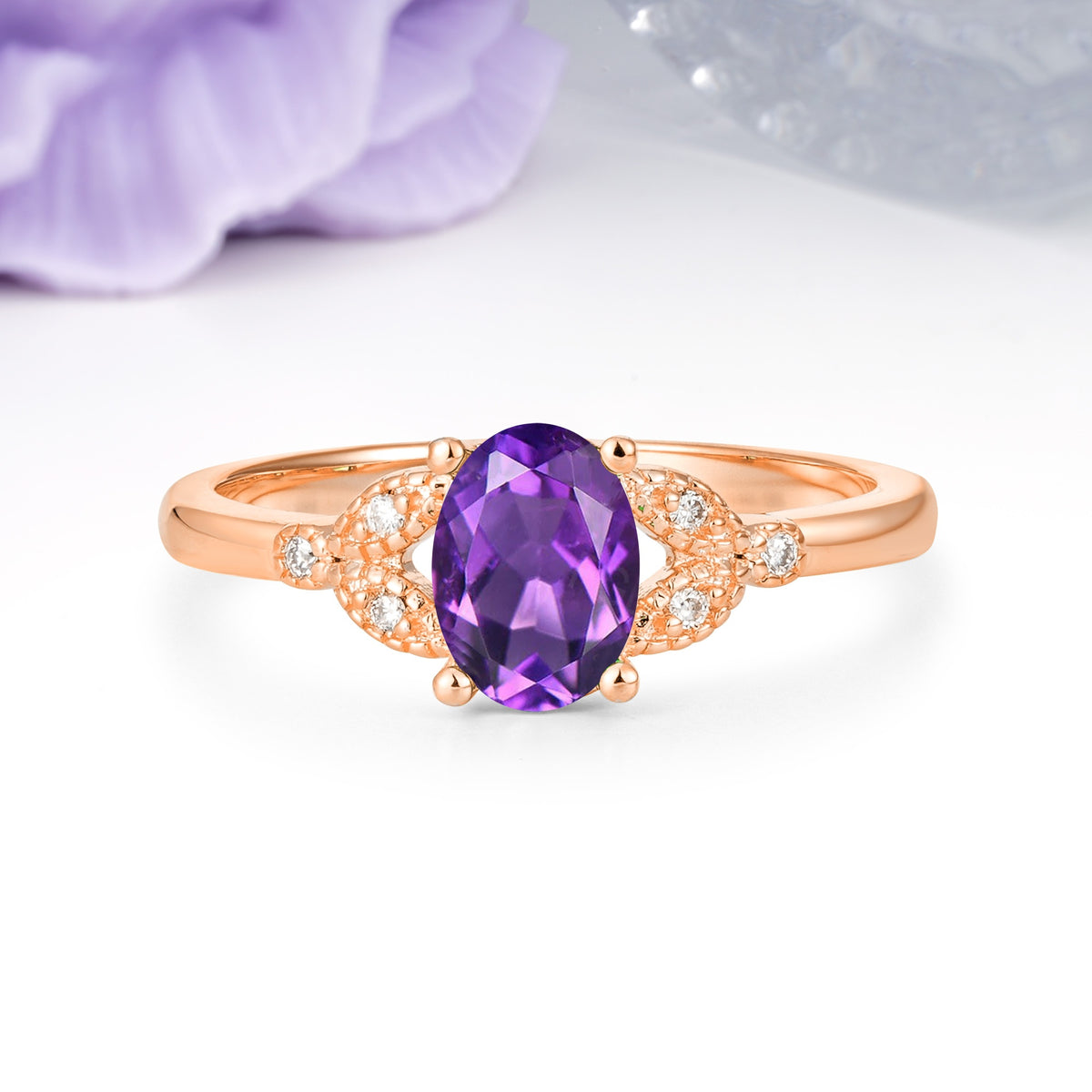 Luxurious 4-Prong Oval Cut Amethyst Engagement Ring - Additional view