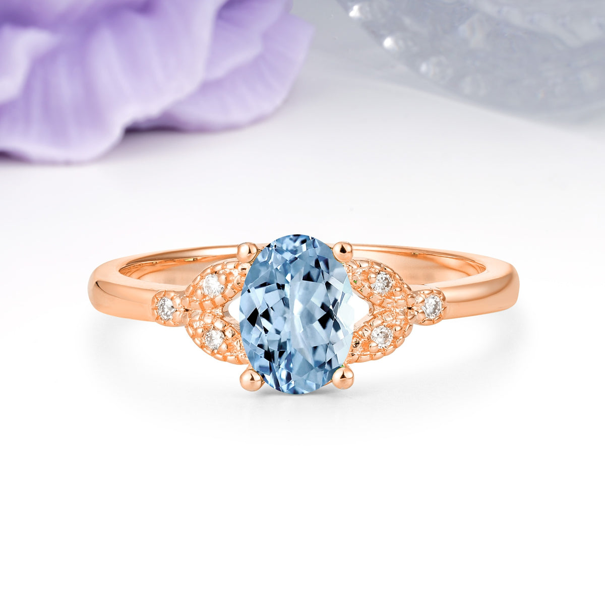 Luxurious 4-Prong Oval Cut Aquamarine Engagement Ring - Additional view